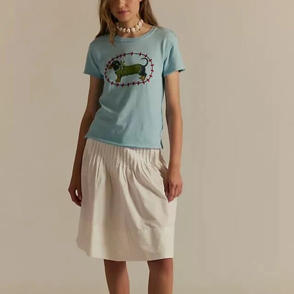 Free People We The Free Fur Friend Tee Crew Neck Graphic Embroidered Top XL NWT - Picture 1 of 4